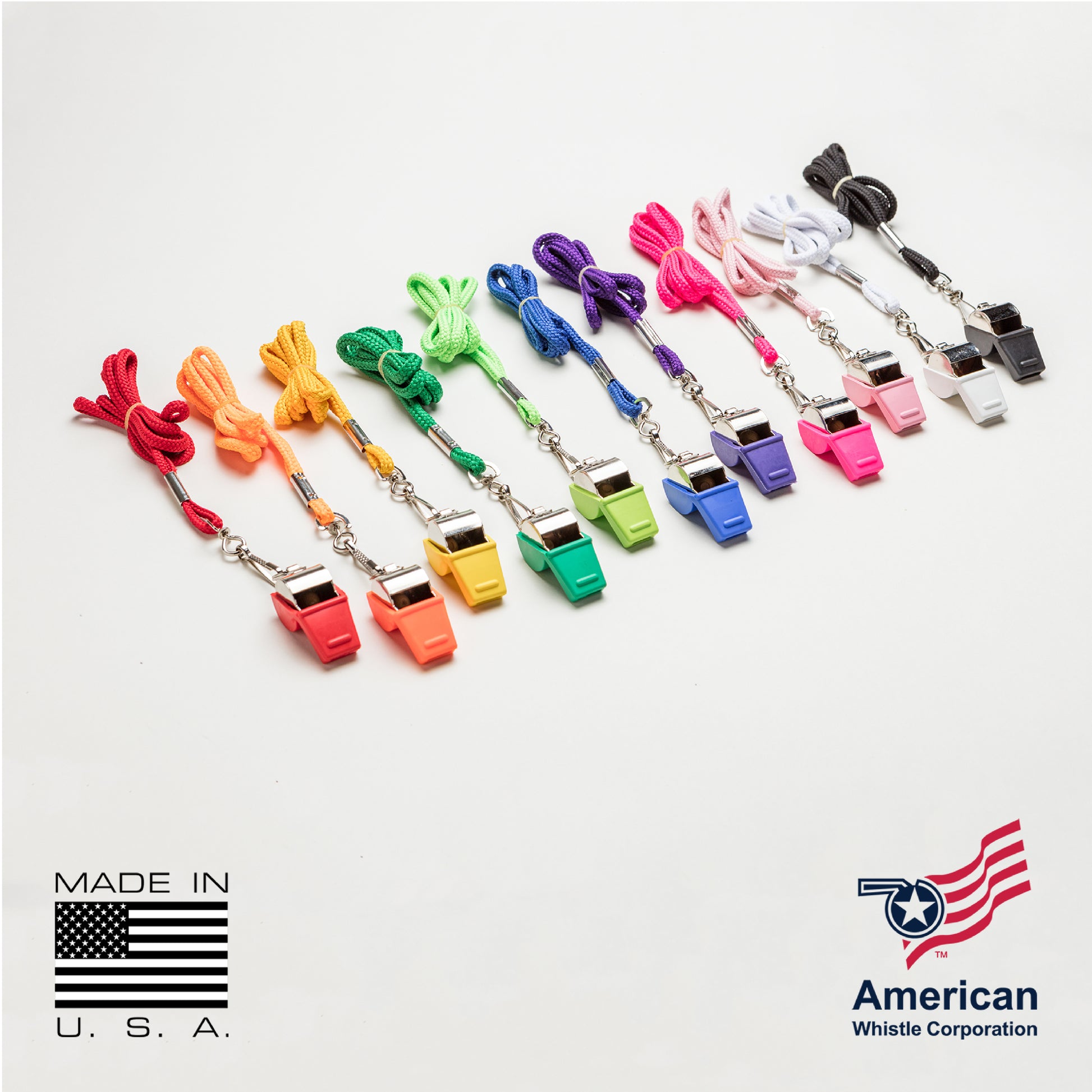 Polished American Classic Brass Whistle with lanyard, made in the USA – ideal for police, coaches, and safety professionals