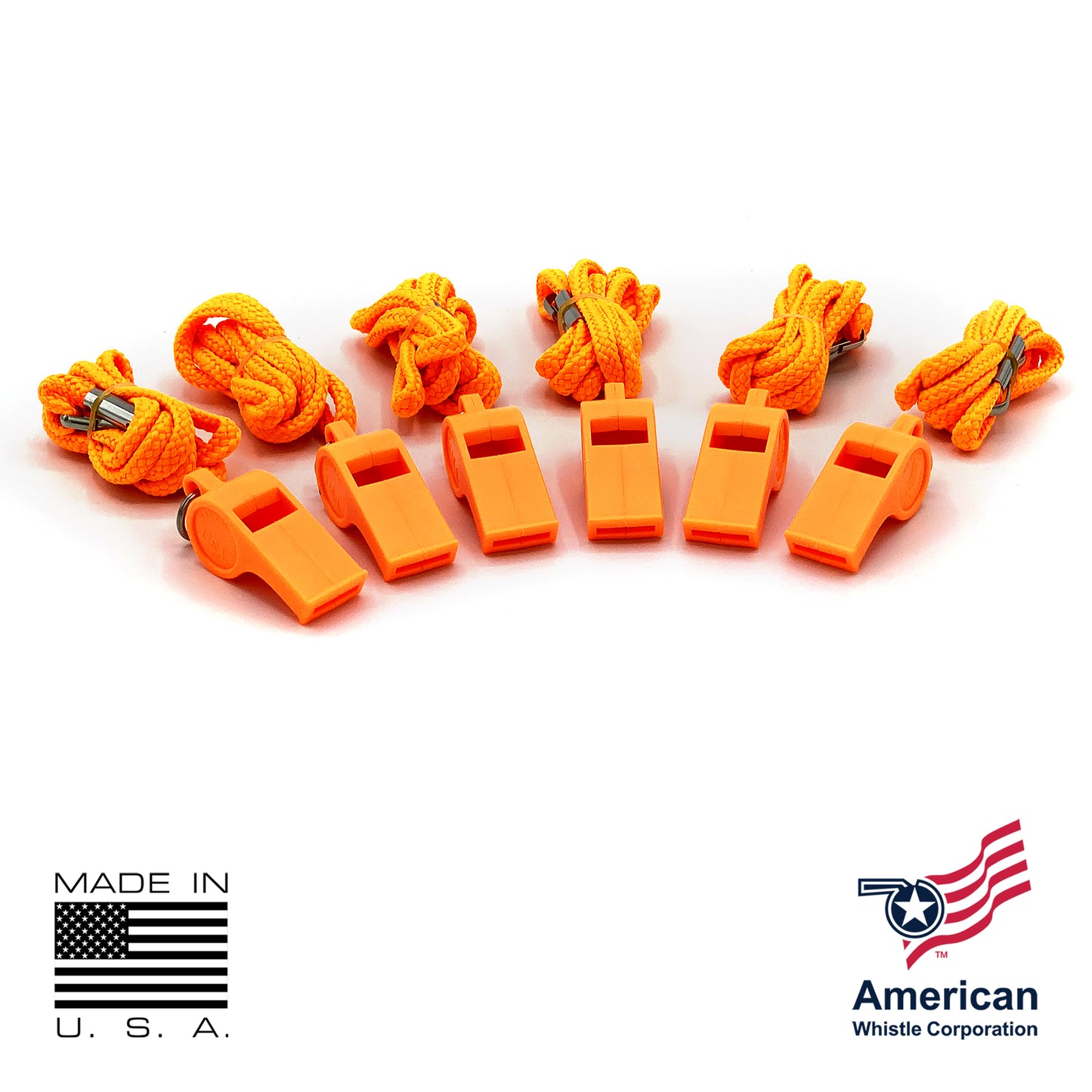 Safety Whistle 6 Pack USA Made - Brass Emergency Whistles with Lanyards