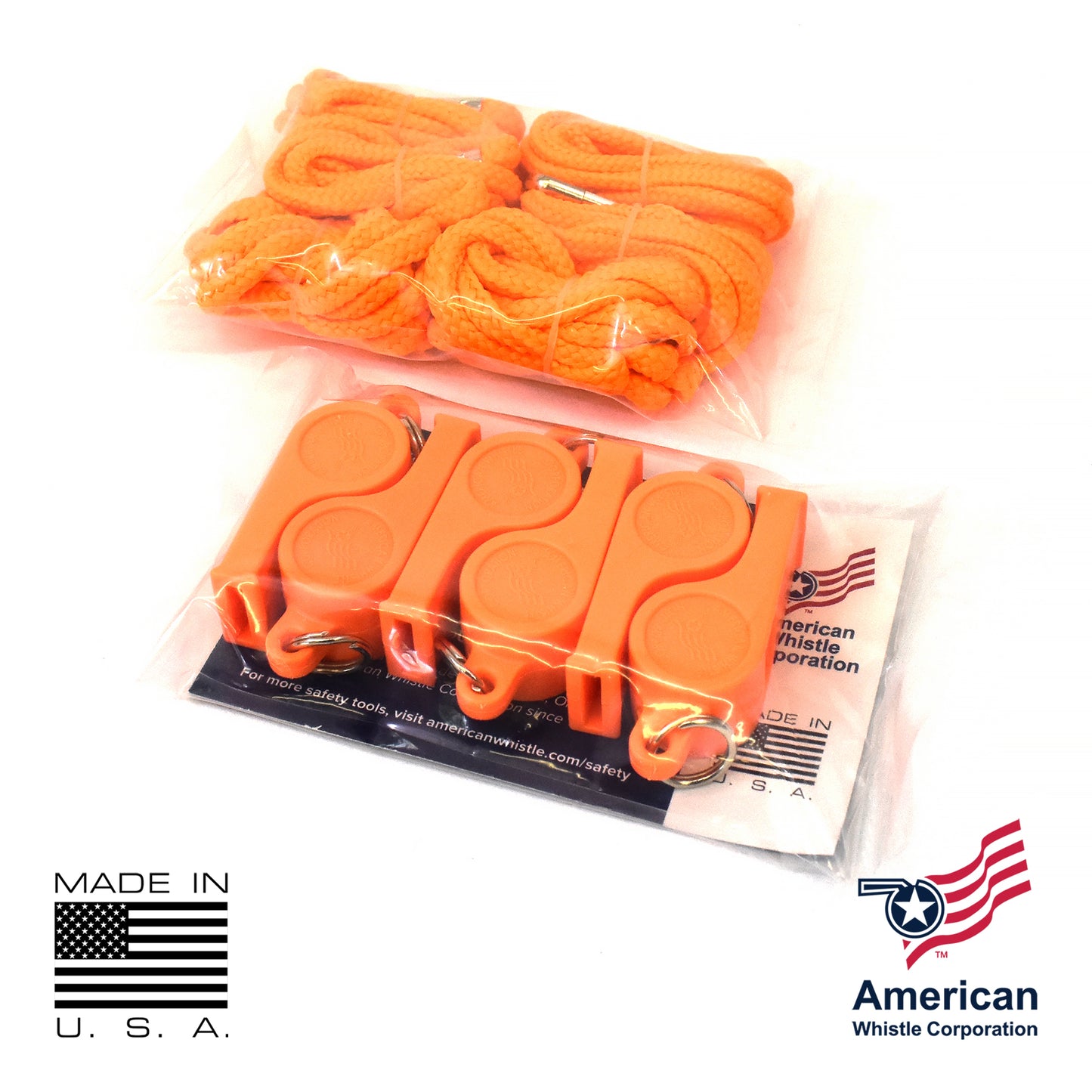 Safety Whistle 6 Pack USA Made - Brass Emergency Whistles with Lanyards