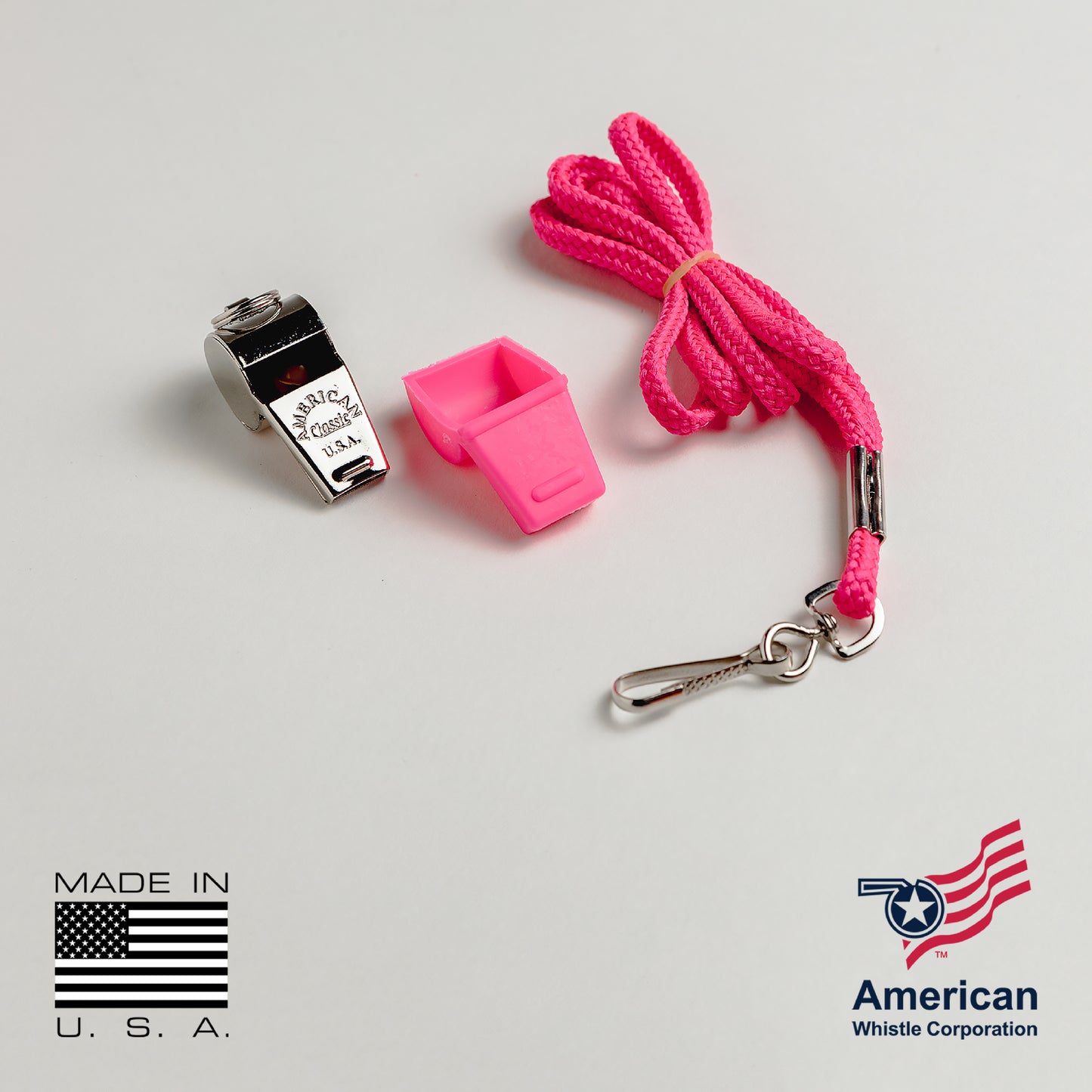 Polished American Classic Brass Whistle with lanyard, made in the USA – ideal for police, coaches, and safety professionals